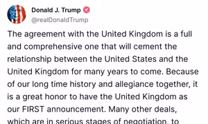 Tổng thống Trump bình luận về thoả thuận thuế quan đầu tiên mà Mỹ ký kết