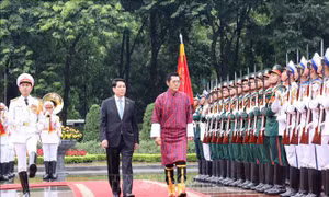 Chủ tịch nước Lương Cường chủ trì lễ đón cấp Nhà nước Quốc vương Bhutan