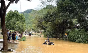 Yên Bái: Ngập úng cục bộ trên quốc lộ 37 gây ách tắc giao thông