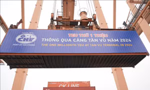 Năm thứ tư liên tiếp, Cảng Tân Vũ 'đón' TEU thứ 1 triệu thông qua cầu tàu