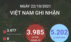 Ngày 22/10/2021, Việt Nam ghi nhận 3.985 ca mắc COVID-19