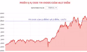 Phiên 8/6/2026: VN-Index giảm 48,37 điểm