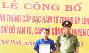 Trao quyết định truy thăng cấp bậc hàm đối với Trung úy Công an hy sinh khi làm nhiệm vụ