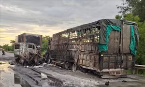 Xe container và xe tải va chạm trực diện tại Quảng Trị làm 1 người tử vong