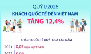 Quý I/2026: Khách quốc tế đến Việt Nam tăng tăng 12,4%