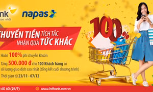HDBank hoàn 100% phí chuyển khoản nhanh 24/7