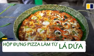 Độc đáo hộp đựng pizza làm từ lá dứa tại Philippines