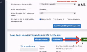 Lịch phân luồng thanh toán trực tuyến trên hệ thống tuyển sinh đại học 2022