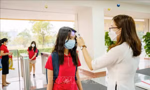 Ngày 4/1, học sinh các khối lớp 7, 8, 10, 11 tại Thành phố Hồ Chí Minh chính thức đi học trực tiếp tại trường. Ảnh: TTXVN.