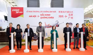 Vietjet tiếp tục khai trương 4 đường bay kết Hà Nội, TP HCM với Bắc Kinh, Quảng Châu