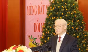 Tổng Bí thư Nguyễn Phú Trọng chúc Tết Nguyên đán Giáp Thìn 2024. Ảnh: Trí Dũng/TTXVN