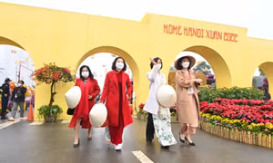 Đường hoa Home Hanoi Xuan 2022 thu hút đông đảo du khách tham quan dịp Tết Nguyên đán Nhâm dần 2022.