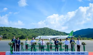 Lãnh đạo Cục Hàng không Việt Nam và huyện Côn Đảo dự khai trương đường bay thẳng.