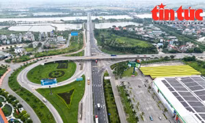 Đoạn tuyến QL5 tại nút giao qua tỉnh Hải Dương đã hoàn thành nâng cấp, cải tạo một chiều hướng Hà Nội - Hải Phòng nhìn từ trên cao, đảm bảo giao thông êm thuận. 