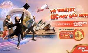 Bay Úc 0 đồng, săn khuyến mãi thứ Hai, Ba, Tư mỗi tuần cùng Vietjet.