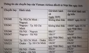 Vietnam Airlines và Jetstar Pacific phải điều chỉnh lịch bay do bão Trami 