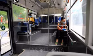 Lượng hành khách đi xe buýt tại Hà Nội sụt giảm mạnh. Ảnh: TTXVN.