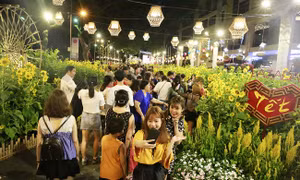 Người dân đổ xô đến Hội chợ hoa Xuân Phú Mỹ Hưng chơi Tết sớm