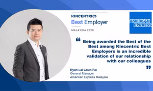 American Express Malaysia được Kincentric công nhận là nhà sử dụng lao động đặc biệt xuất sắc
