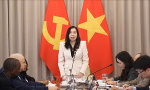 Thứ trưởng Ngoại giao Lê Thị Thu Hằng tiếp đoàn phóng viên nước ngoài đưa tin Đại hội Đảng