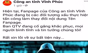 Đã nhận diện được đối tượng tấn công Fanpage Công an tỉnh Vĩnh Phúc