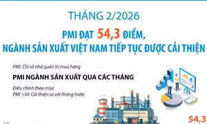 Tháng 2/2026: PMI đạt 54,3 điểm, ngành sản xuất Việt Nam tiếp tục được cải thiện