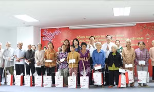 Phó Chủ tịch nước Đặng Thị Ngọc Thịnh tặng quà cho đối tượng chính sách tại Long An 