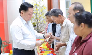 Trưởng ban Tuyên giáo Trung ương Nguyễn Trọng Nghĩa thăm và trao quà Tết tại Long An