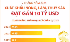 2 tháng năm 2024: Xuất khẩu nông, lâm, thuỷ sản đạt gần 10 tỷ USD