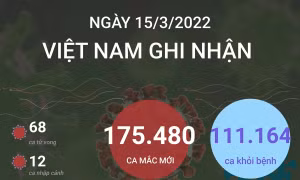 Ngày 15/3/2022, Việt Nam ghi nhận 175.480 ca mắc COVID-19