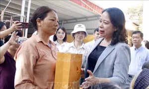 Phó Chủ tịch nước Võ Thị Ánh Xuân thăm, tặng quà người dân bị ảnh hưởng do bão lụt tại Bắc Giang 