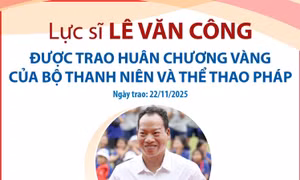 Lực sĩ Lê Văn Công được trao Huân chương Vàng của Bộ Thanh niên và Thể thao Pháp