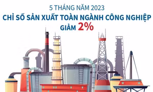 5 tháng năm 2023, chỉ số sản xuất toàn ngành công nghiệp giảm 2%
