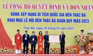 Đền Thác Bà đón nhận Bằng xếp hạng Di tích Quốc gia