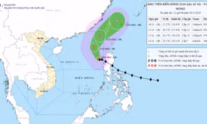 Bão số 14 đổi hướng, di chuyển chậm hơn và hướng về khu vực Bắc Biển Đông