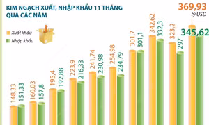 11 tháng năm 2024: Kim ngạch xuất, nhập khẩu tăng 15,4%