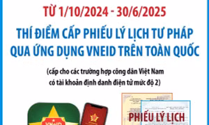 Thí điểm cấp Phiếu lý lịch tư pháp qua ứng dụng VNeID trên toàn quốc