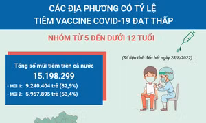 Các địa phương có tỷ lệ tiêm vaccine COVID-19 thấp ở nhóm từ 5 đến dưới 12 tuổi