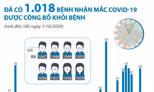 Đã có 1.018 bệnh nhân mắc COVID-19 được công bố khỏi bệnh (tính đến 18h ngày 1/10/2020)