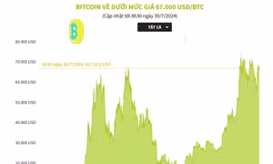 Bitcoin về dưới mức giá 67.000 USD/BTC