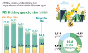 8 tháng, Việt Nam thu hút gần 16,8 tỷ USD vốn FDI