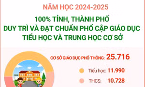 Năm học 2024-2025: 100% tỉnh, thành phố duy trì và đạt chuẩn phổ cập giáo dục tiểu học và THCS