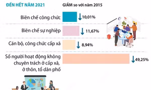 Năm 2021: Lần đầu tiên vượt mục tiêu tinh giản biên chế và giảm hàng nghìn đơn vị cấp phòng
