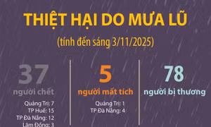 Thiệt hại do mưa lũ (tính đến sáng 3/11/2025)