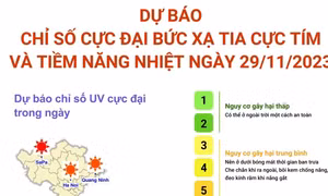 Dự báo chỉ số cực đại bức xạ tia cực tím và tiềm năng nhiệt ngày 29/11