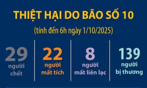 Thiệt hại do bão số 10 (tính đến 6h ngày 1/10/2025)