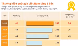 Thương hiệu quốc gia Việt Nam tăng 8 bậc
