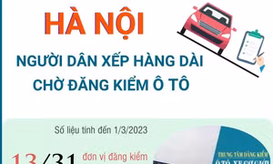 Hà Nội: Người dân xếp hàng dài chờ đăng kiểm ô tô