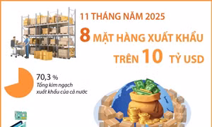 11 tháng năm 2025: 8 mặt hàng xuất khẩu trên 10 tỷ USD