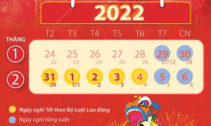 Lịch Nghỉ Tết Nguyên đán Nhâm Dần 2022